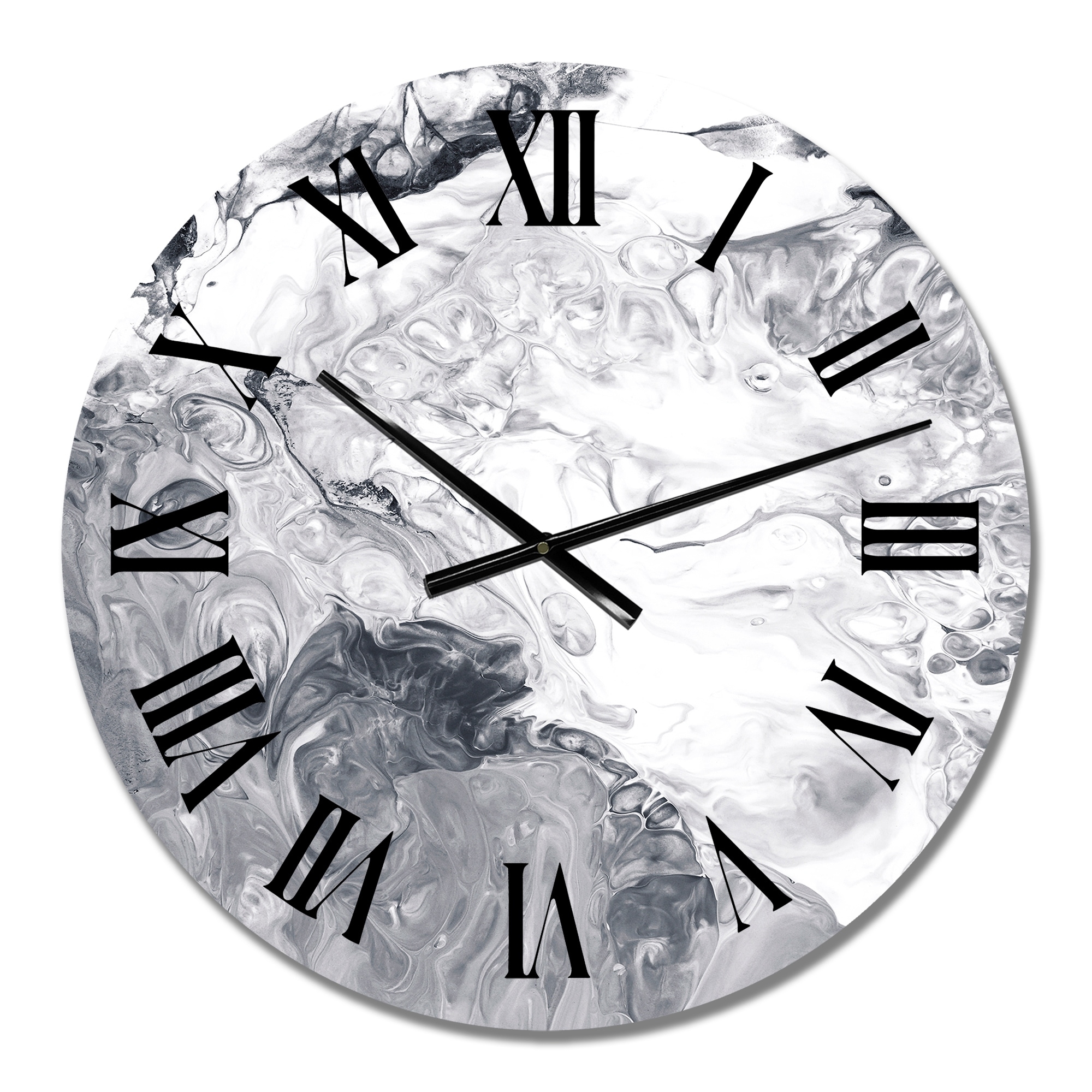 Designart 'White And Grey Liquid Marble Waves I' Modern wall clock