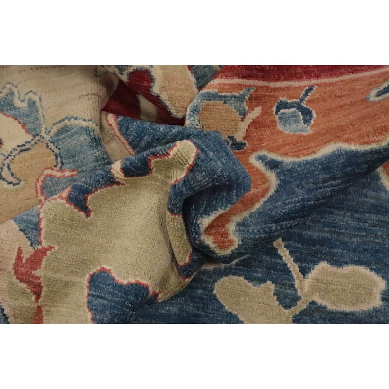 Hand Knotted Oriental 100% Wool Carpet Transitional Floral Navy Blue & Blues Oushak Area Rug - 13' 9'' X 10' 3''