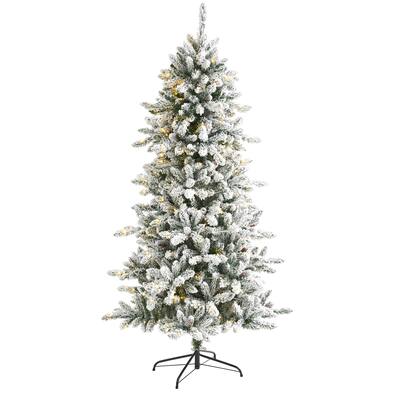 6.5ft. Flocked Fir Artificial Christmas Tree with Pine Cones and 300 Clear Warm LED Lights - Natural Woodland Appeal