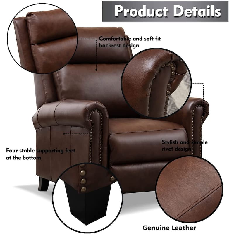 Genuine Leather Adjustable Single Sofa with Comfortable Arms and Back for Living Room