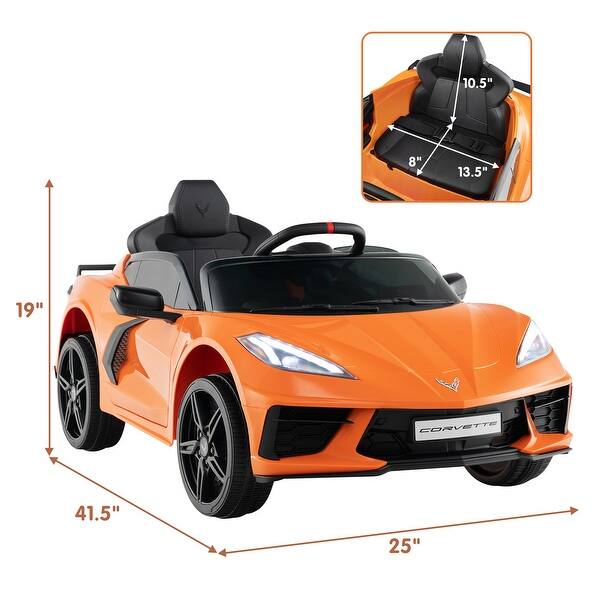 dimension image slide 1 of 6, 12V Chevrolet Corvette C8 Electric Kids Ride On Car with Remote Control Ages 3 and Up - 41.5" L x 25" W x 19" H