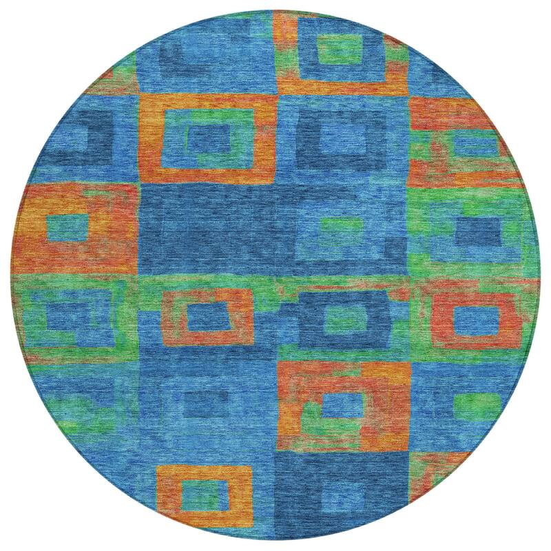 Machine Washable Indoor/ Outdoor Contemporary Blocks Chantille Rug