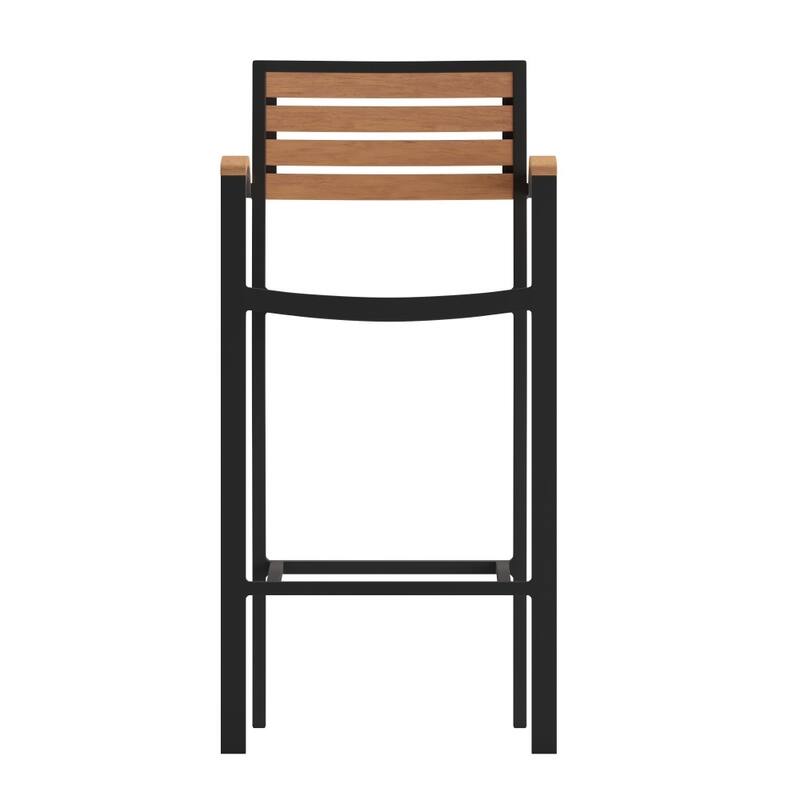 Commercial Grade Outdoor Bar Stool with Armrests and Poly Resin Slats