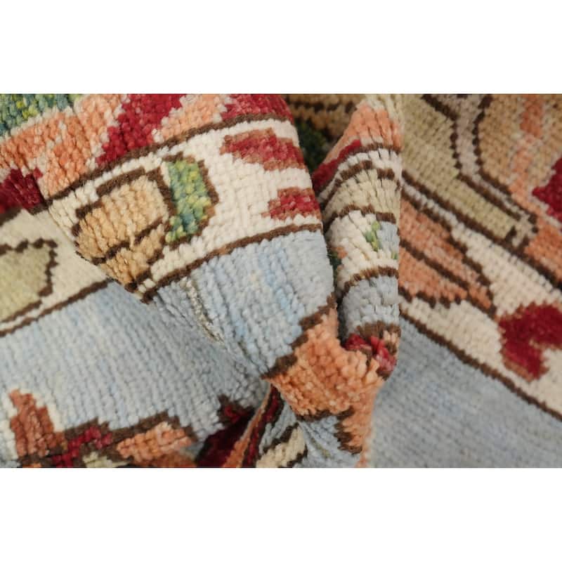 Hand Knotted Oriental 100% Wool Carpet Transitional Floral Navy Blue & Blues Oushak Area Rug - 9' 8'' X 8' 2''