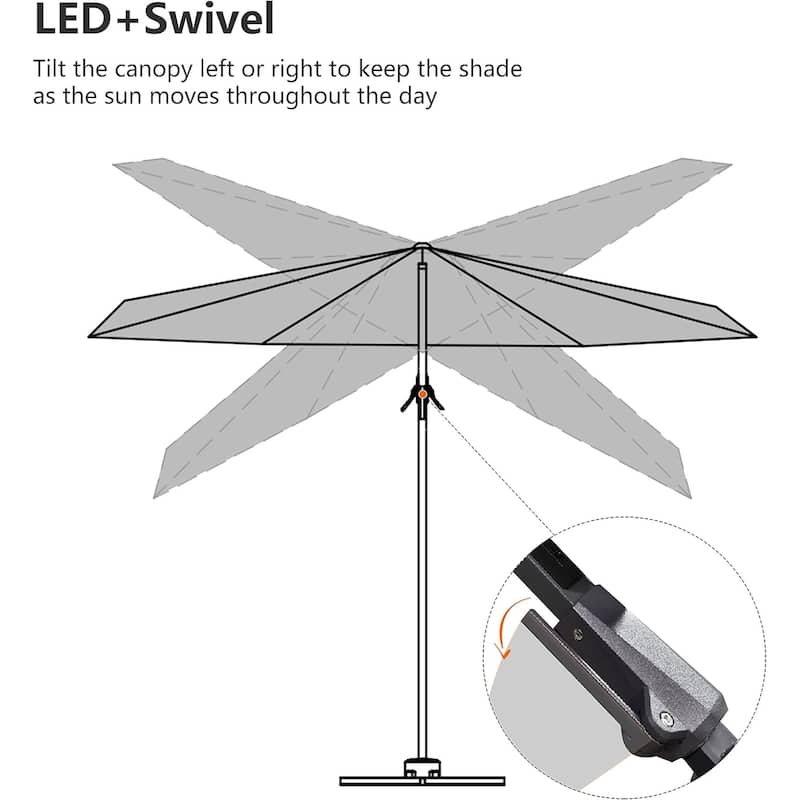 PURPLE LEAF 10 ft LED + Swivel Square Cantilever Umbrella With 360 Degree Rotation