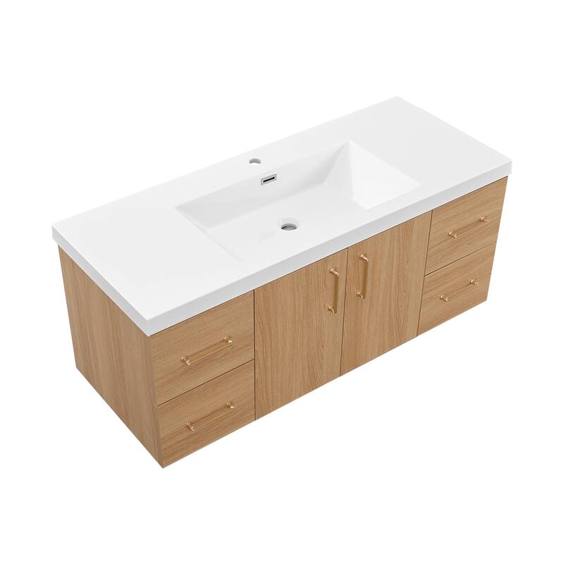 StellarArc 48 in Wall Mounted Single Sink Bathroom Vanity with Integral Sink Top