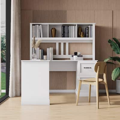 L-Shaped Modern Office Computer Corner Desk with 2 Drawers and Shelf