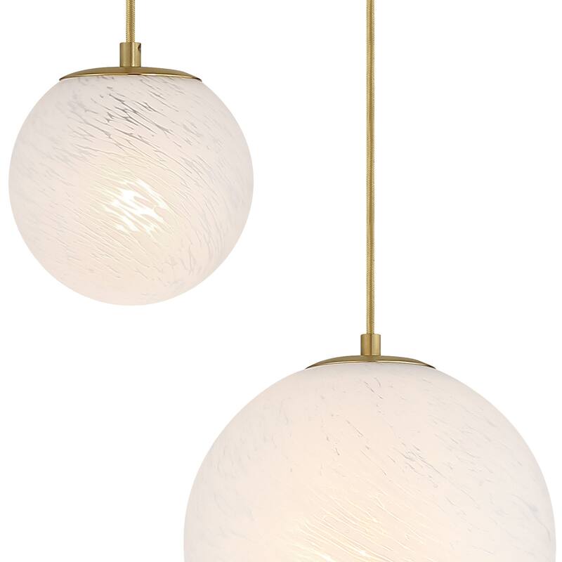 Pixie 3-Light Brushed Gold Modern Globe Chandelier for Entryways with Mixed-Size Etched Cloud Glass Shades - 28.75