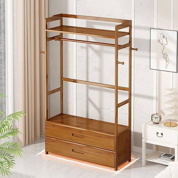 Coat Rack Retro Solid Wood Garment Rack, Freestanding Clothing
