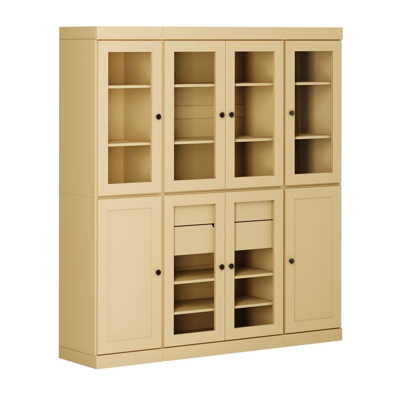 Palace Imports 100% Solid Wood 65" Pantry Cabinet with Clear Glass, Shaker Doors, 2-Drawers and Adjustable Shelves
