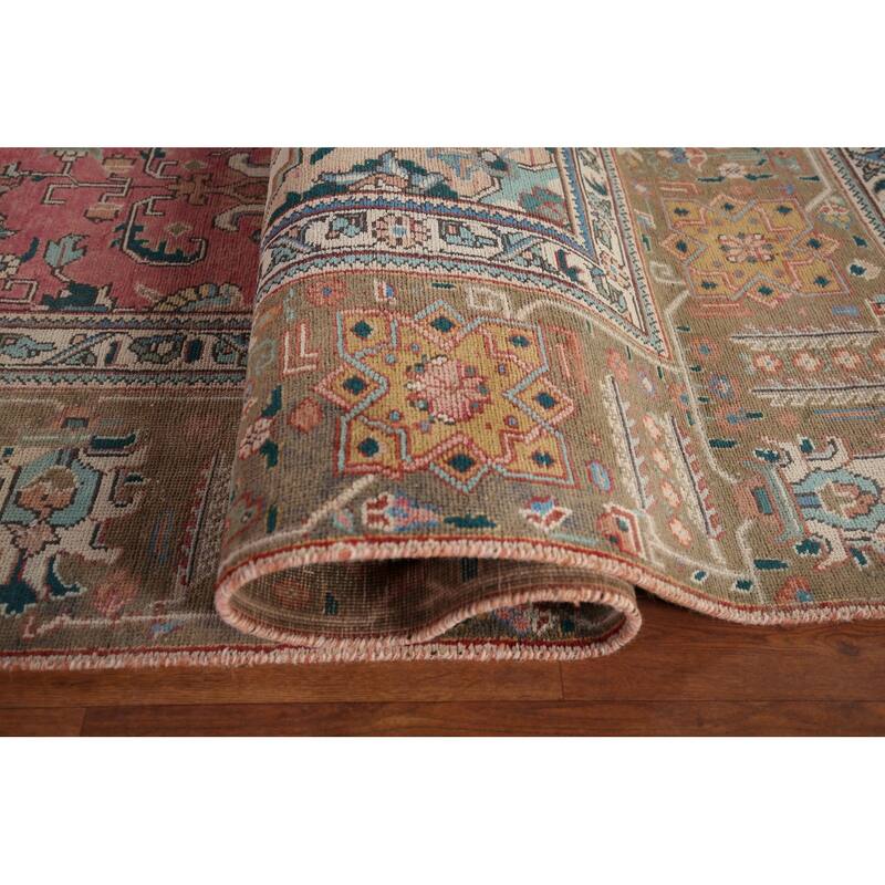 Pink Tabriz Persian Vintage Area Rug Handmade Wool Carpet - 9'11" x 13'4"