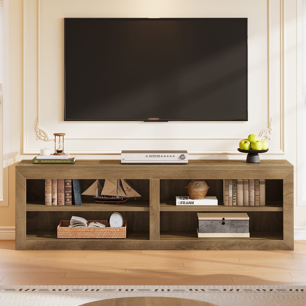 55" Wood TV Stand with 4 Shelves for Living Room, Bedroom