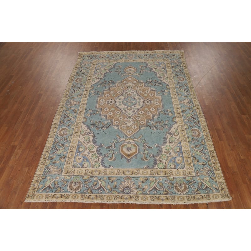 Geometric / Floral Tabriz Persian Area Rug Hand-Knotted Wool Carpet - 6'7"x 9'9"