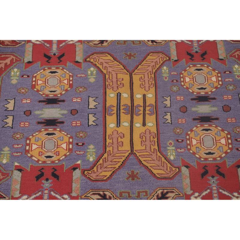 Traditional Purple Kazak Area Rug Handmade Wool Carpet - 9'0"x 11'9"