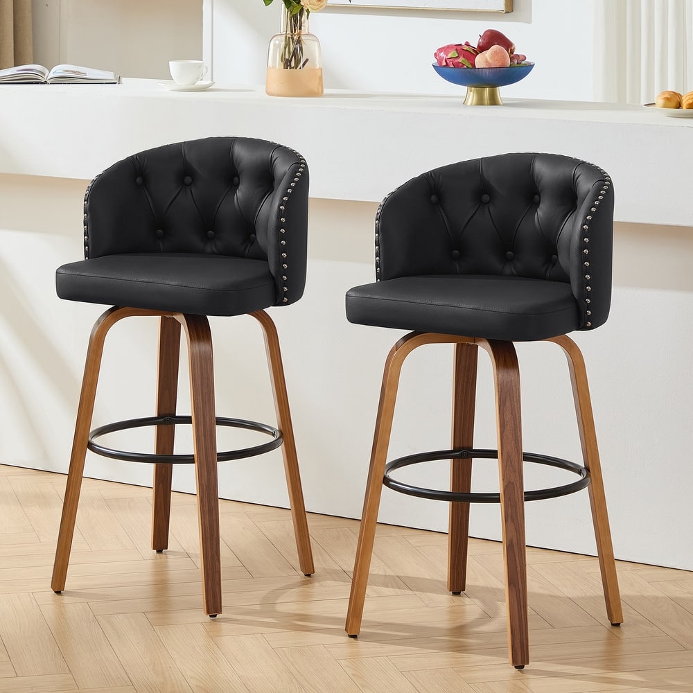 Faux Leather Upholstered Wood Frame Swivel Counter Stools / Bar Stools, Set of 2