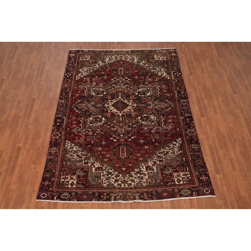 Hand Knotted Oriental 100% Wool Carpet Traditional Medallion Red Heriz Area Rug - 10' 5'' X 7' 4''