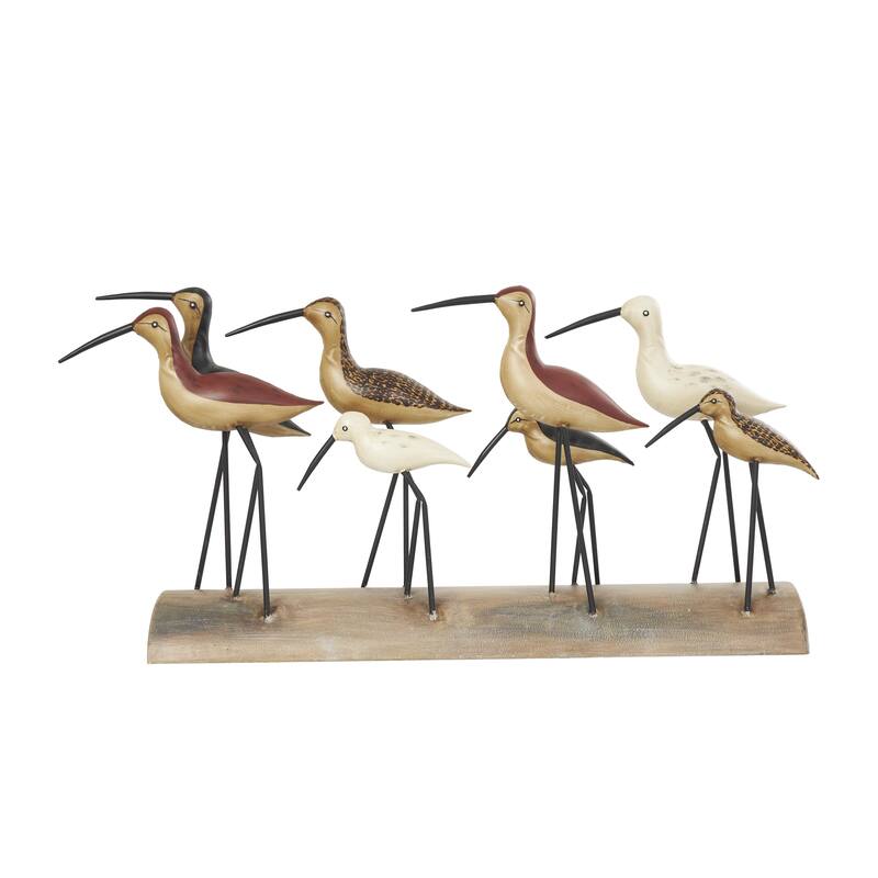 Wood Bird Decorative Sculpture with Red Accents and Log Base - Brown - Roche River Decor