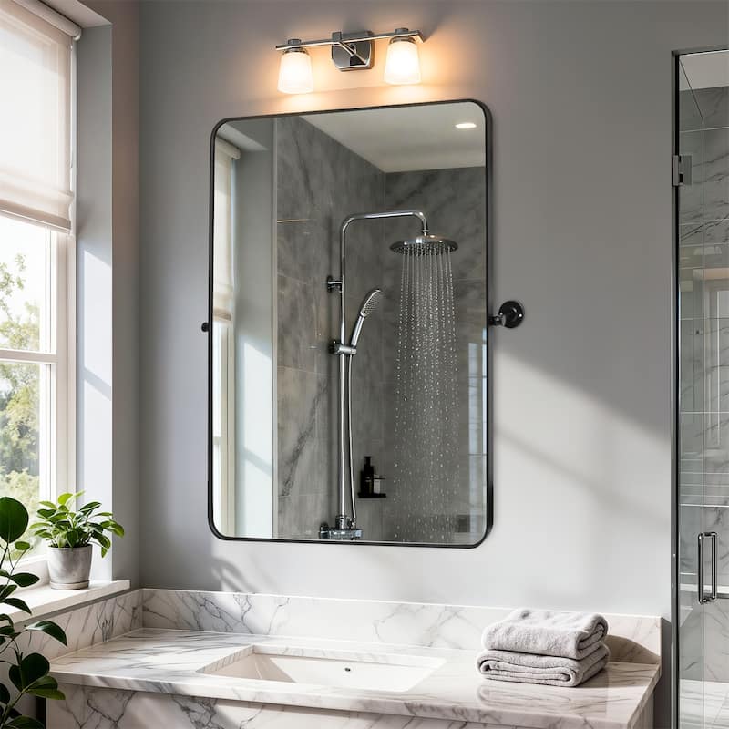 Metal Framed Pivoting Bathroom Vanity Mirror Adjustable Tilting Rectangle Wall Mirror Horizontal or Vertical