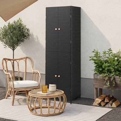 Elix Outdoor Storage Cabinet with 4 Compartment, 71 Inch Black Rattan