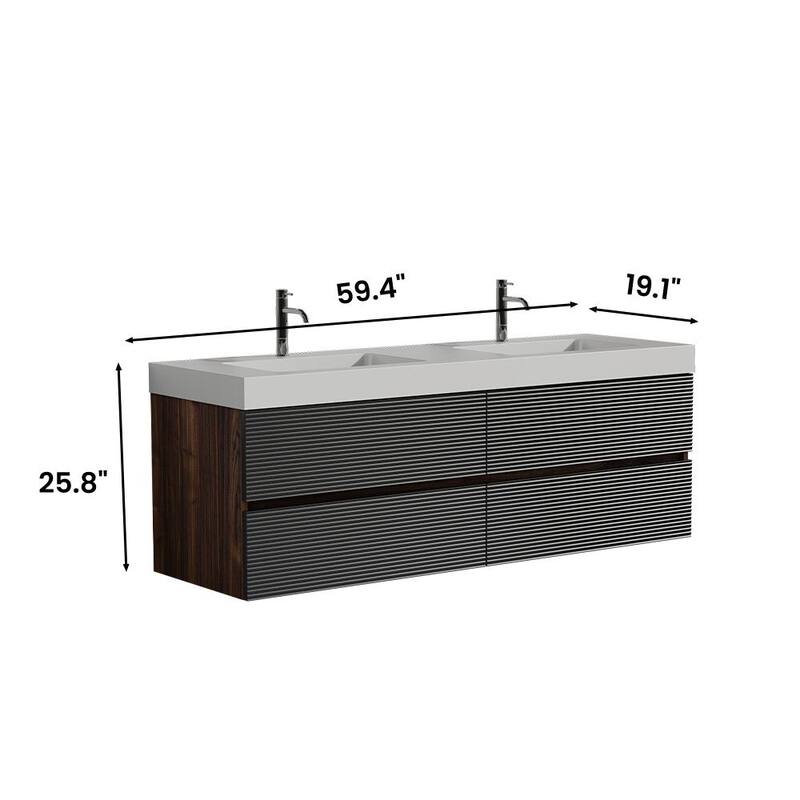 GDFStudio - Grace Floating Bathroom Vanity with Solid Surface Sink and Soft-Close Storage