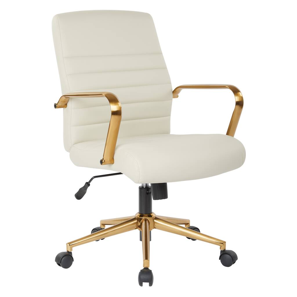 OS Home and Office Furniture Model Mid-Back Cream Faux Leather Chair with Gold Finish Arms and Base K/D