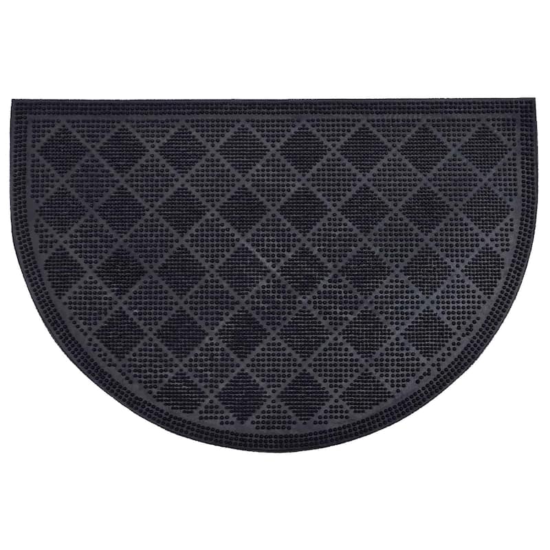 Premium Outdoor Half Round Door Mat 24x16 - Drew Checkerboard Design - 24 L x 16 W x 1/4 H