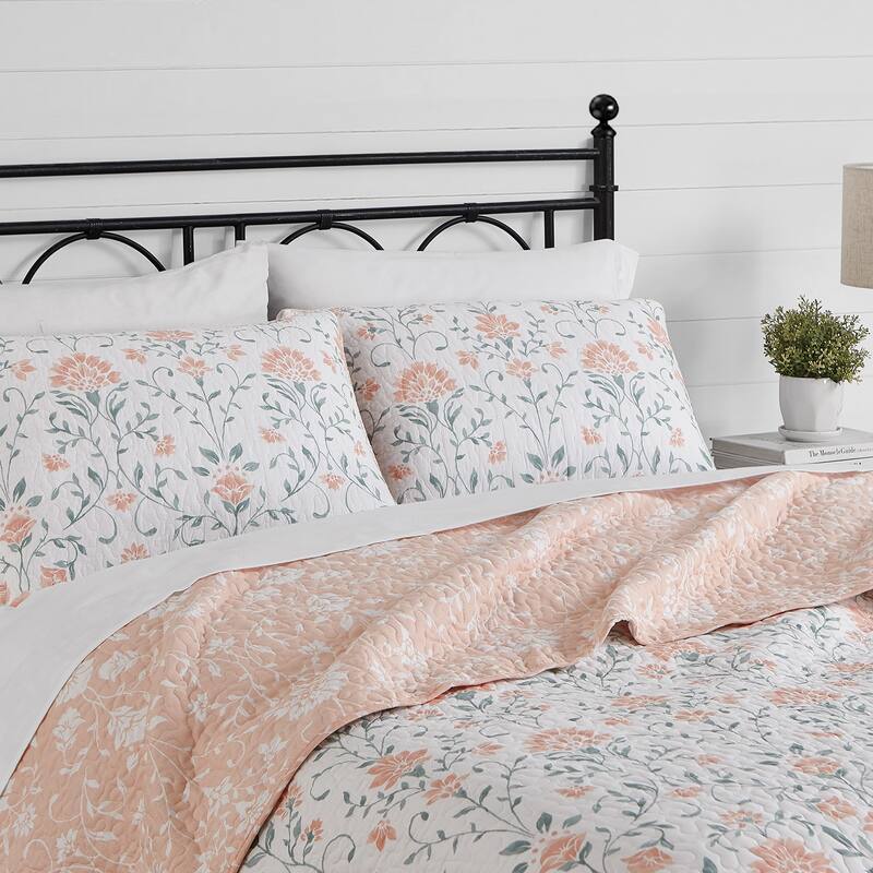 CEDAR COURT Jasper Peach/Green Cotton Quilt Set