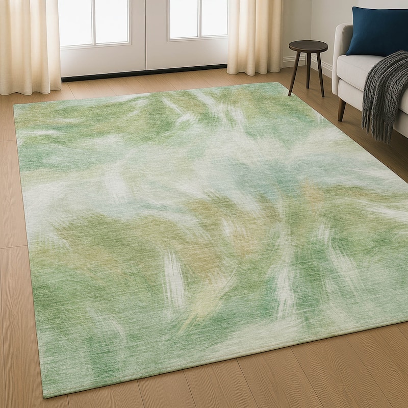 Premium Washable Super Soft Contemporary Blur Mayfield Rug - Green - 10' x 14'