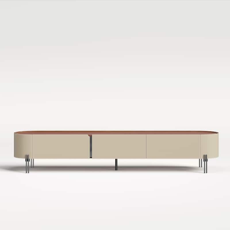 86.6'' Leather TV Stand, Modern Entertainment Center with 3 Drawers