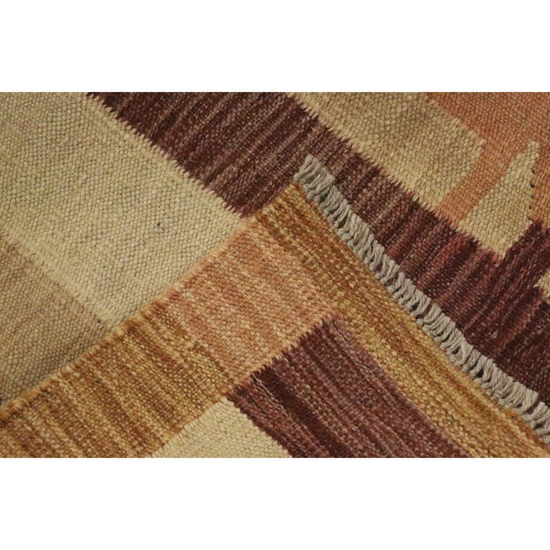 Hand Woven Oriental 100% Wool Carpet Southwestern Tribal Beige & Ivories Kilim Area Rug - 5' 7'' X 3' 11''