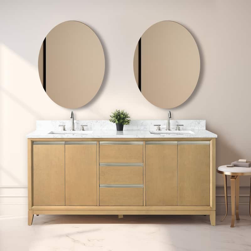 Vanity Art Bathroom Vanity with Ceramic Sink and Engineered Marble Top - 72" (Double Sink) - Natural Oak