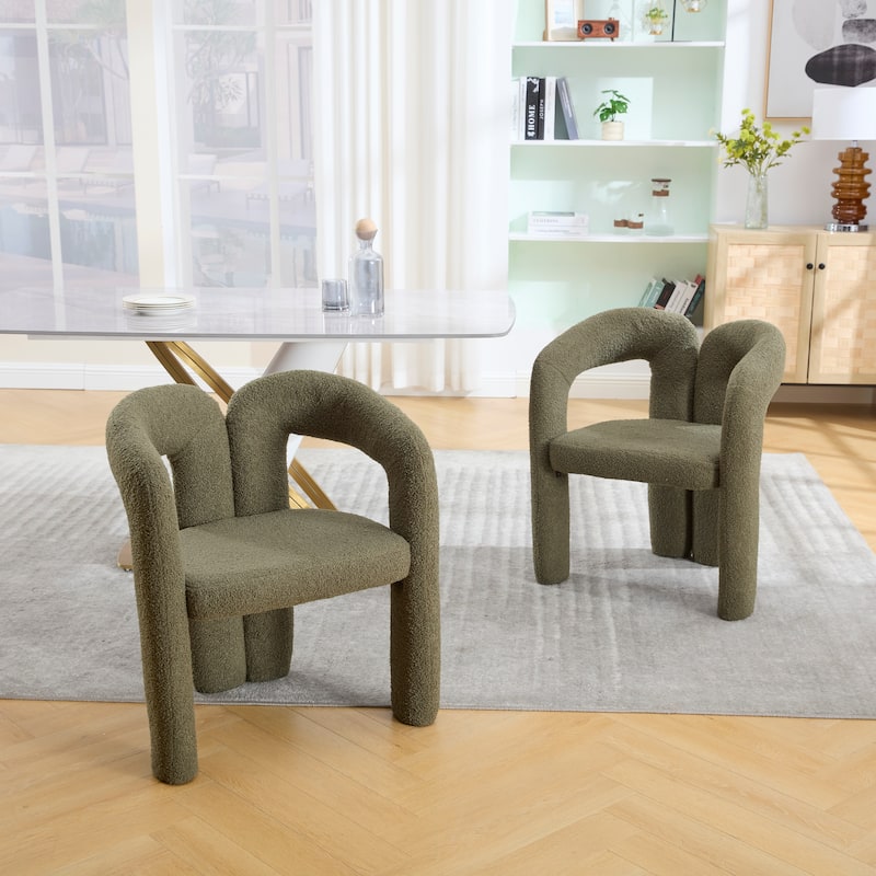 Modern Velvet Upholstered Accent Chair – Barrel-Shaped Dining Side Chair For Kitchen Or Living Room (Set Of 2)‌ -  Olive Green