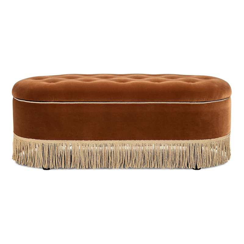 Melinda 48.5" Upholstered Tufted Oval Storage Bench with Bullion Fringe