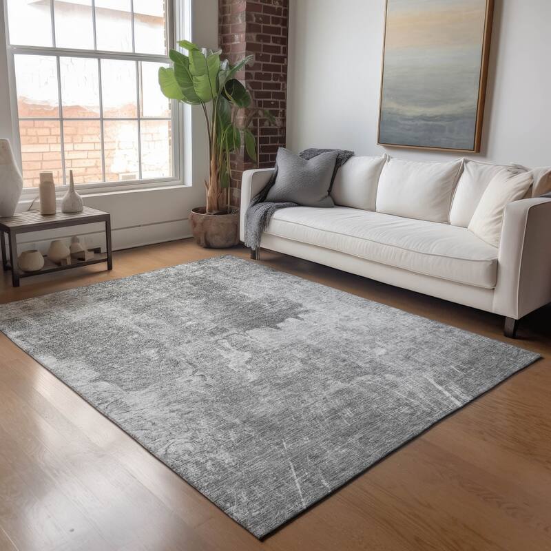 Machine Washable Indoor/ Outdoor Abstract Modern Chantille Rug