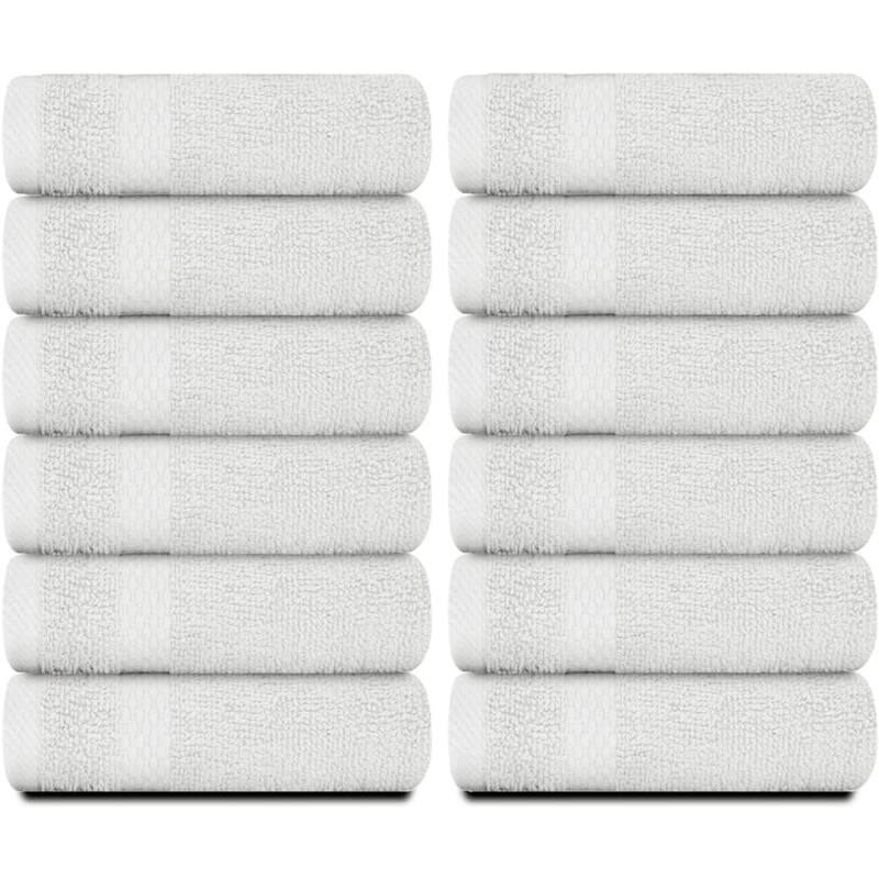White Classic Luxury Cotton Washcloth 13x13 - Set of 12