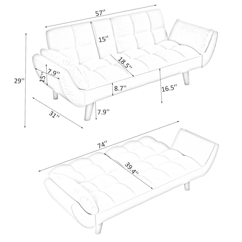 57" Velvet Sofa with Adjustable Backrest - Bed Conversion for Living or Guest Rooms