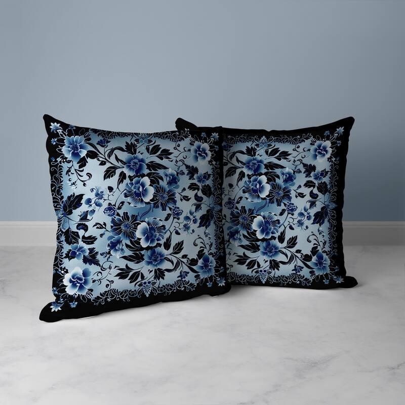 Flower Hub Faux Suede Reversible Throw Pillow Black and Blue