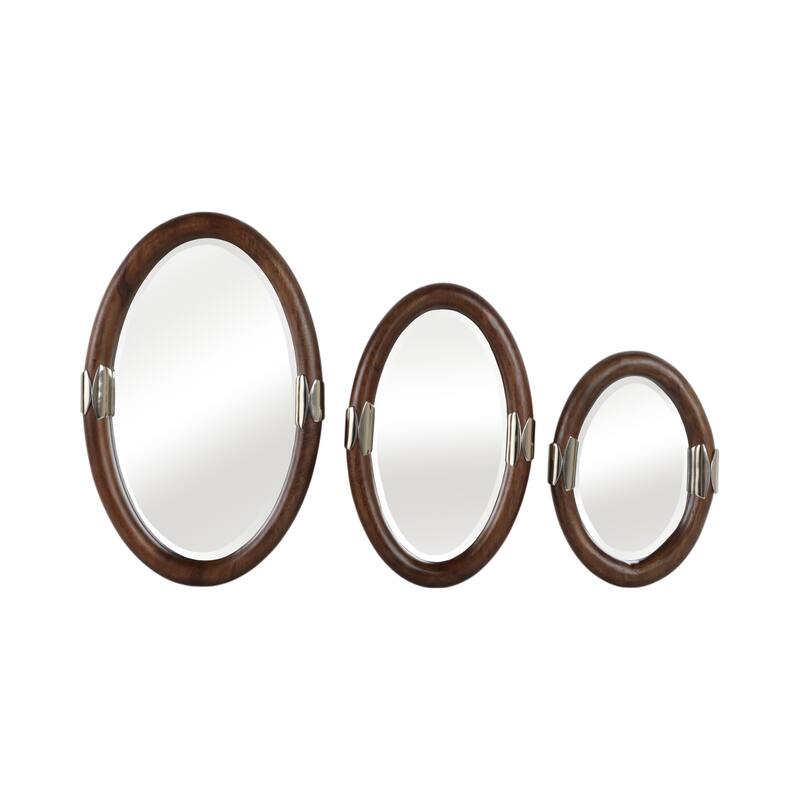 Metal Wall Mirrors Oval Shape Decorative (Set of 3) - 22/18/14" Brown - 14" x 2" x 22"