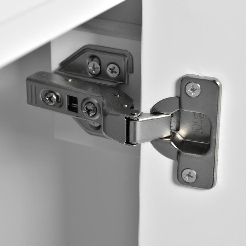 Small Freestanding Cabinet Bathroom Vanity with Water-drop Shaped Metal Pulls, Door-Mounted Storage Rack and Adjustable Shelf