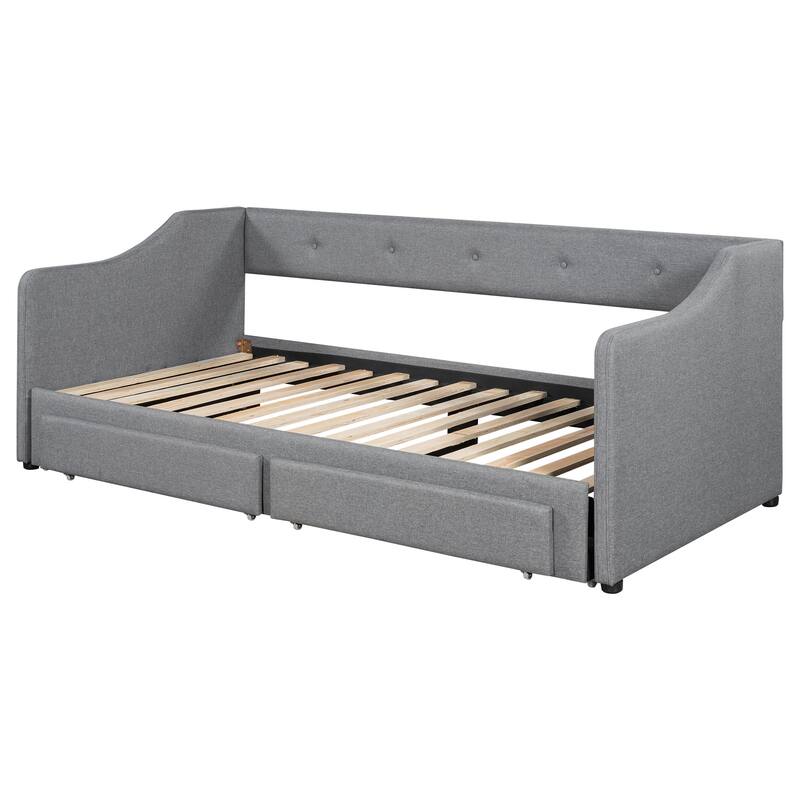 Twin XL to King Upholstered Daybed with Two Storage Drawers, Expandable Design, No Box Spring Required