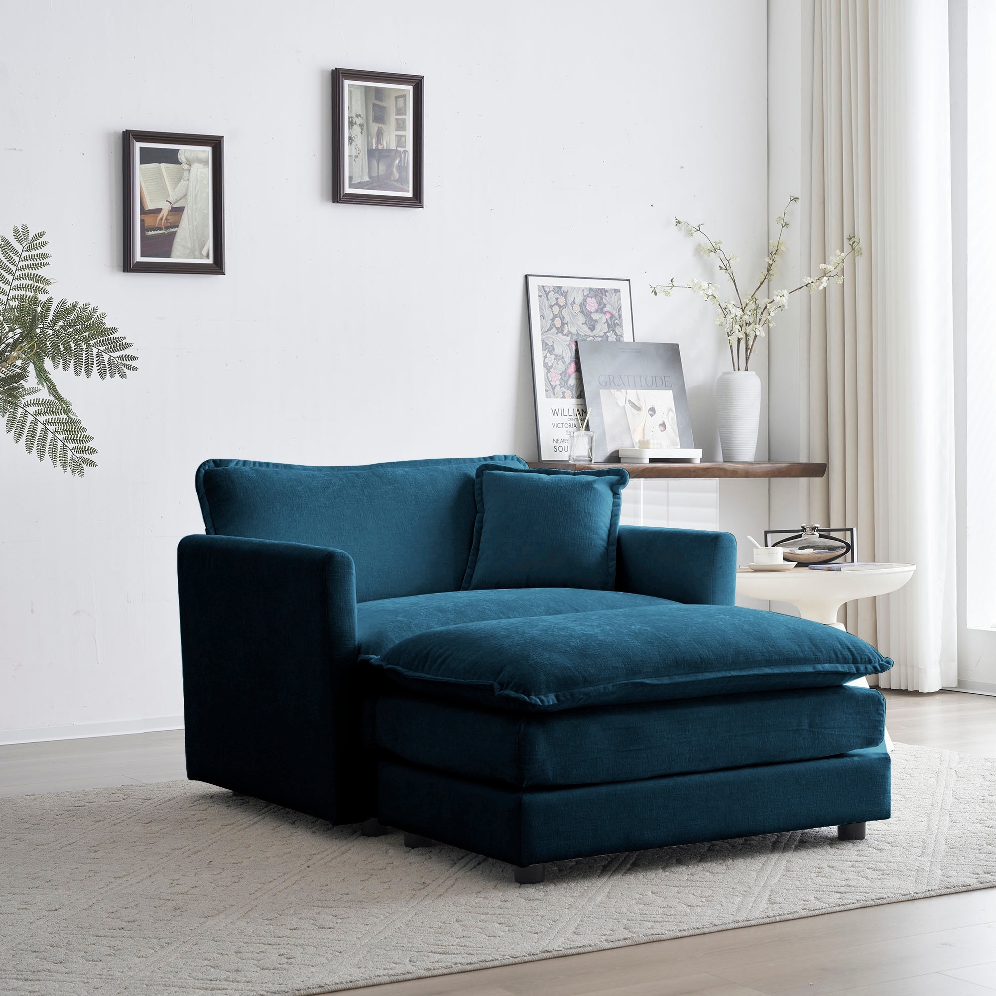 Living Room Blue Velvet Chair And Ottoman Velvet Navy Accent Chair