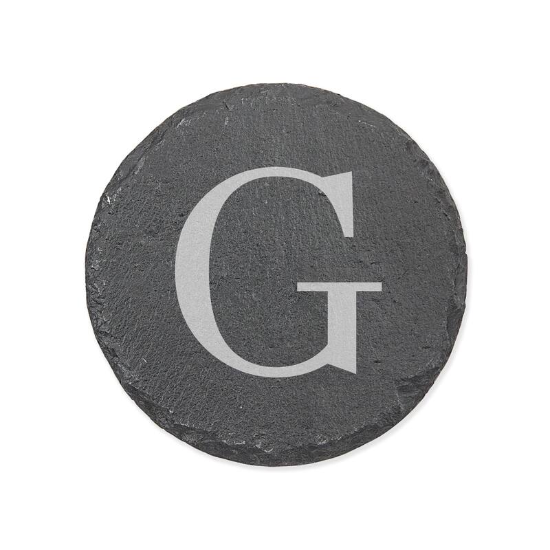 Personalized Letter Round Slate Coaster - 1 piece - G - Slate
