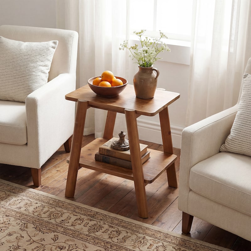 Solid Wood End Tables for Living Room, Farmhouse 2-tier Side Table - 17.72" D x 21.65" W x 23.62" H