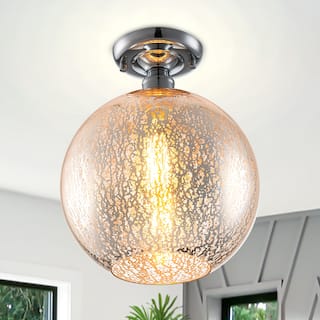 1 Light Semi-Flush Mount Ceiling Light with Cognac Crackle Glass Globe - Dia.10-in