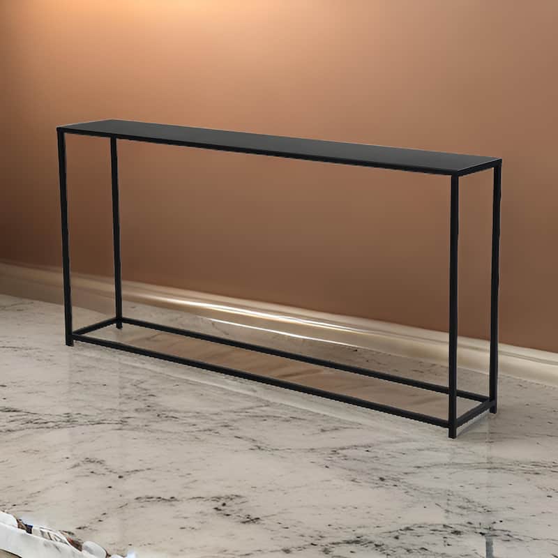 Eme 56 Inch Console Sofa Table, Rectangular Top, Modern Black Metal Frame