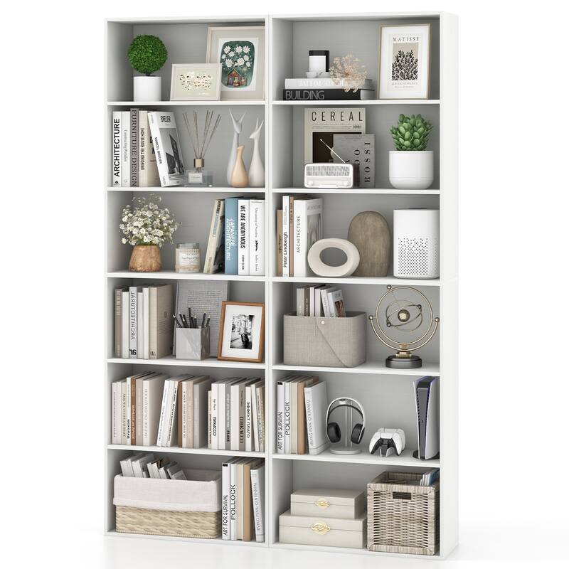 Gymax 6-Tier Bookshelf 70'' Tall Wooden Freestanding Storage Organizer - White