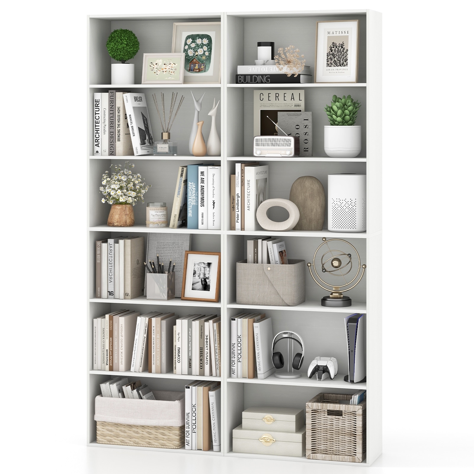 Gymax 6-Tier Bookshelf 70'' Tall Wooden Freestanding Storage Organizer