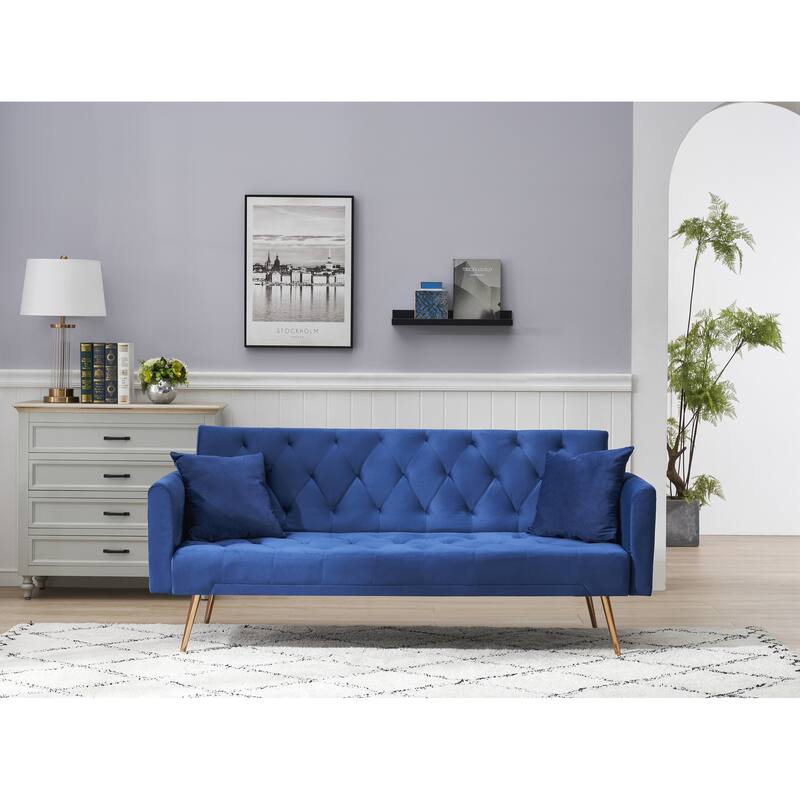 71" Convertible Double Folding Living Room Sofa Bed - Blue