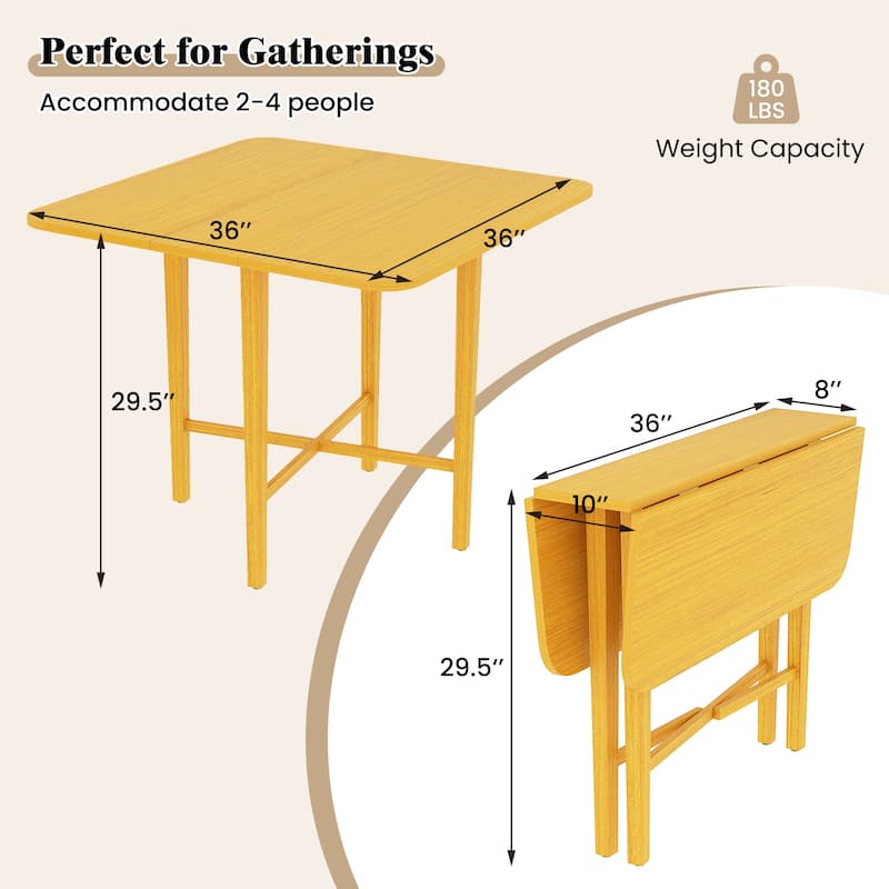 Foldable Dining Table with Drop Leaf Natural and Walnut Rubber Wood Convertible Kitchen Table for Small Spaces