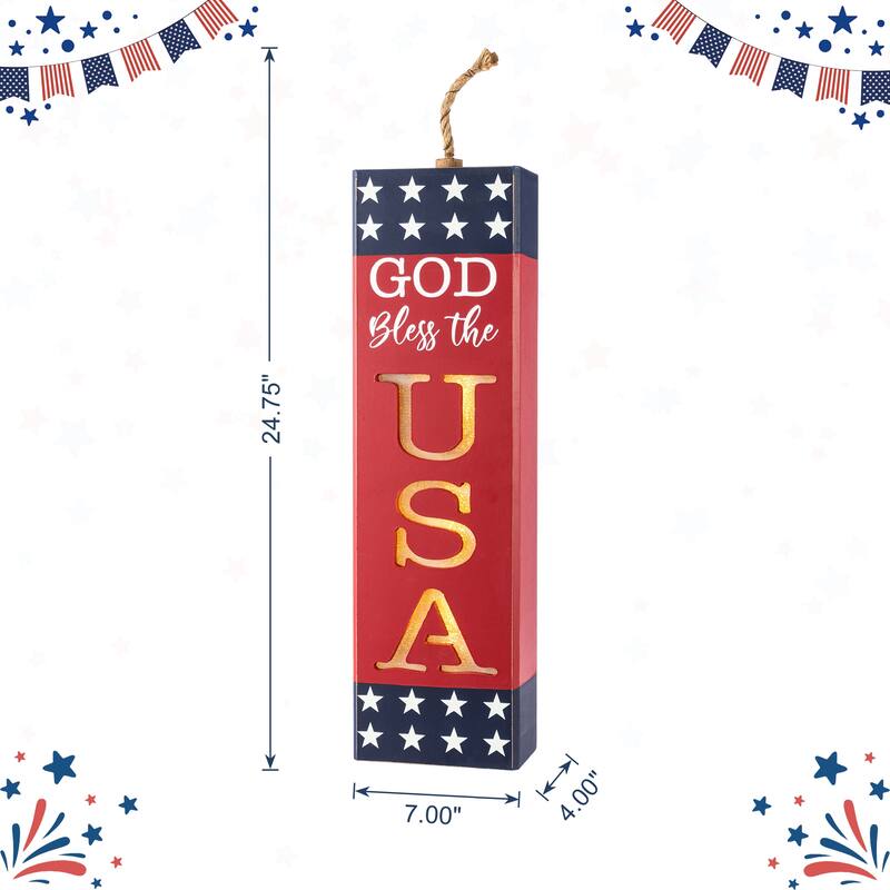 Glitzhome 24.75"H Lighted Patriotic/ Americana Wooden Firecracker Porch Decor
